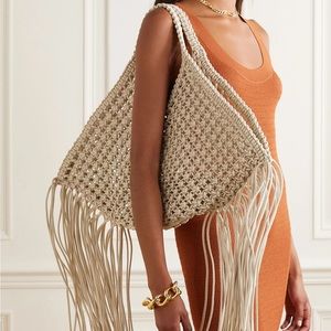 Yuzefi Large Woven Fringe Vegan Leather Tote Bag